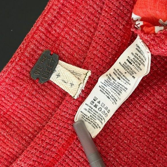 We The Free Waffle Knit Mixed Media Oversized Thermal Drapey Paisley Sleeve Top - Picture 12 of 12